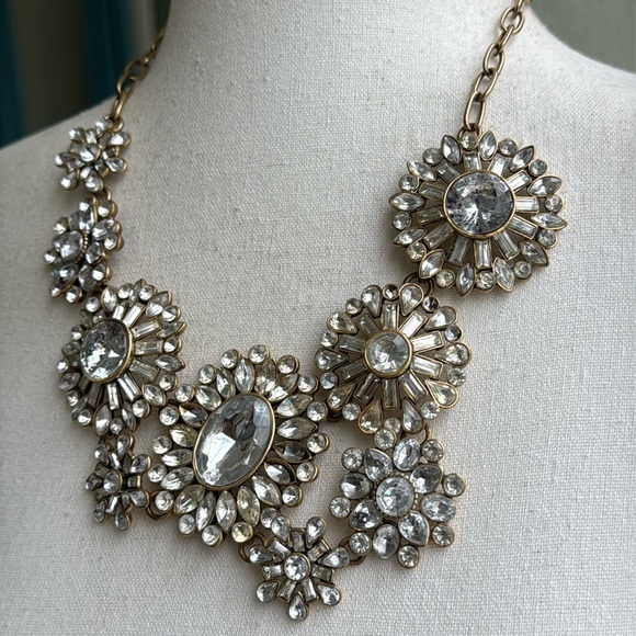 Retired J. Crew asymmetrical crystal flower lattice necklace - Picture 4 of 8